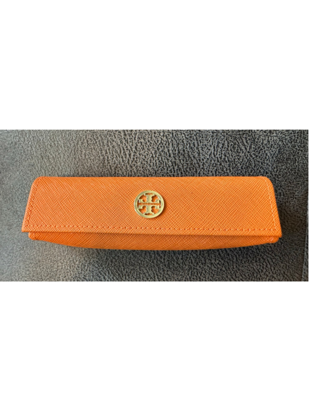 Tory Burch Orange Saffiano Leather Glasses Case